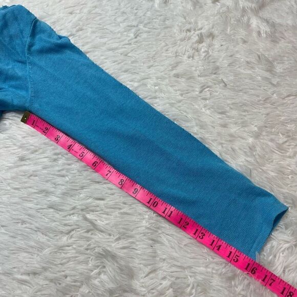 J JILL Cardigan Sweater Size Small Blue Linen Cotton Blend Open Front - Picture 7 of 8